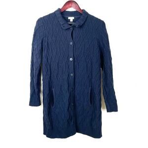 J Jill Womens Cardigan Sz S Wool Chunky Whimsigoth Witchy Navy Oversized Cottage